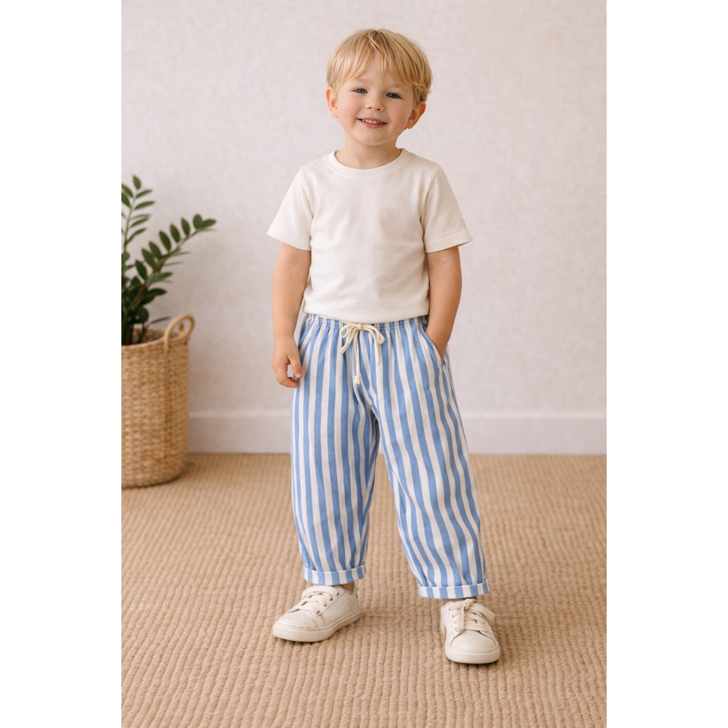 Blue 100 % Cotton Stripe Pant