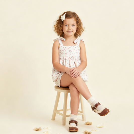 Organic Tie Up Top & Shorts Set - Pink Bloom