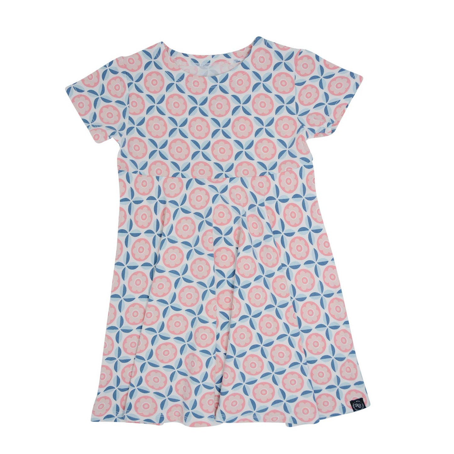 Swirly Girl Dress - Geo Flower Pink