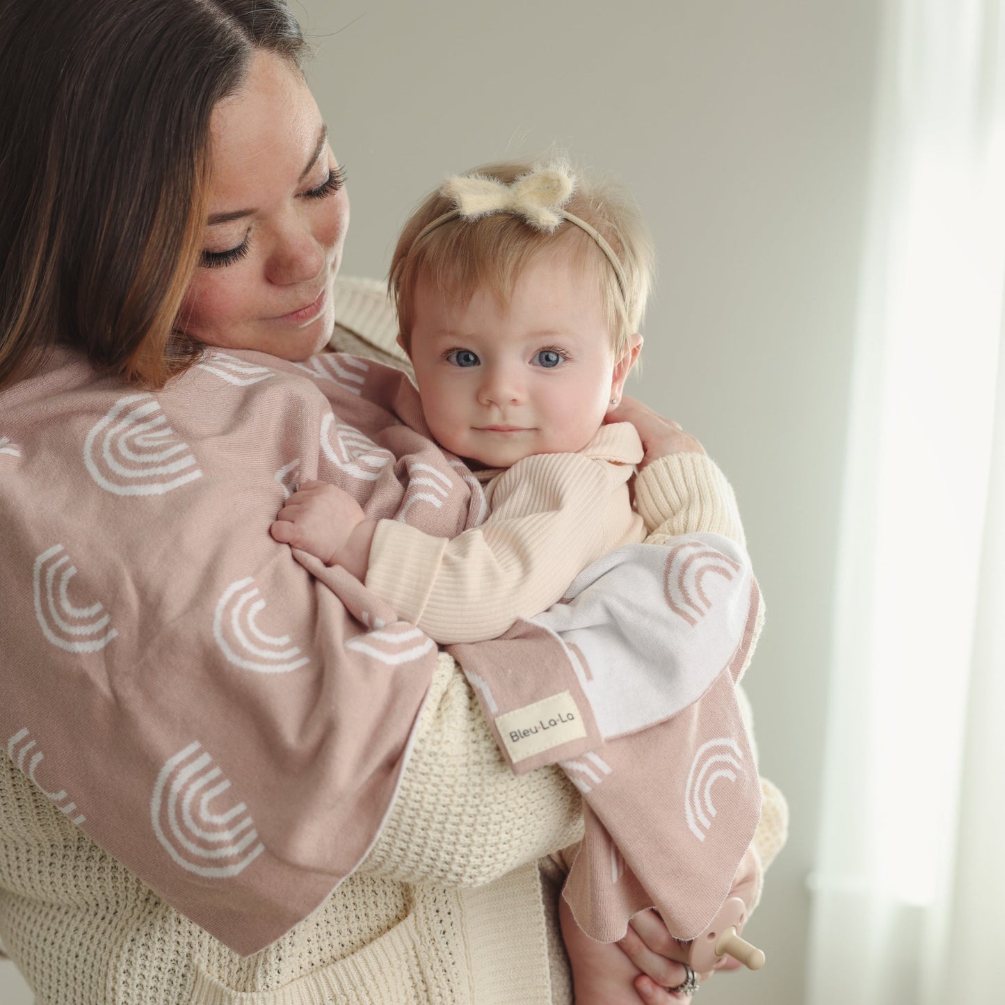 Rainbow Knit Swaddle Blanket - Blue