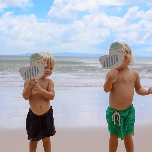 Kids Velcro Beach Bats Sid the Seagull Blue Stripe