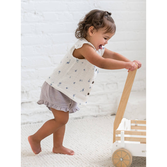 Tessa Muslin Button Front Ruffle Sleeve Top - Elena Floral