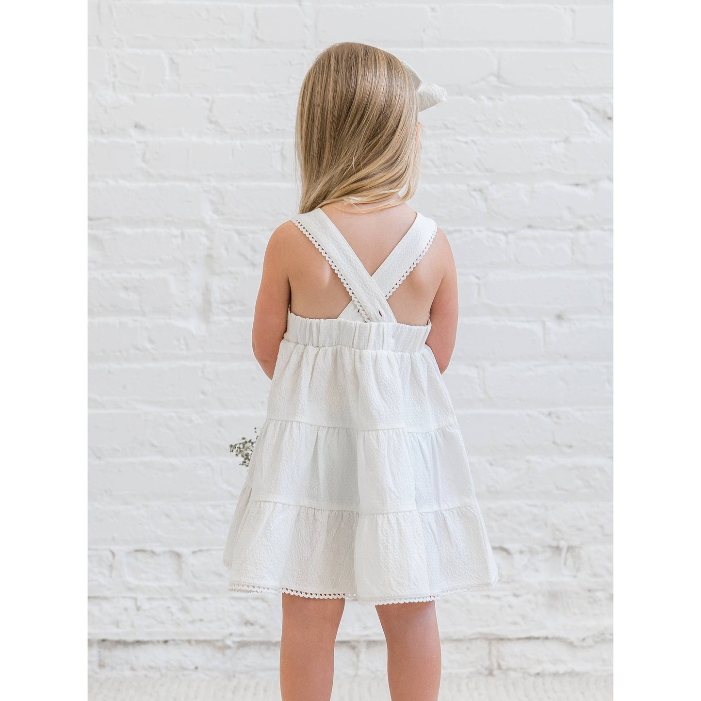 Organic Zoey Seersucker Tiered Dress - Coconut
