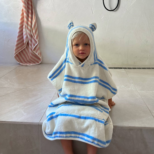 Kids Character Hooded Towel Sid the Seagull Blue Stripe