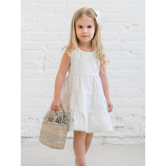 Organic Zoey Seersucker Tiered Dress - Coconut