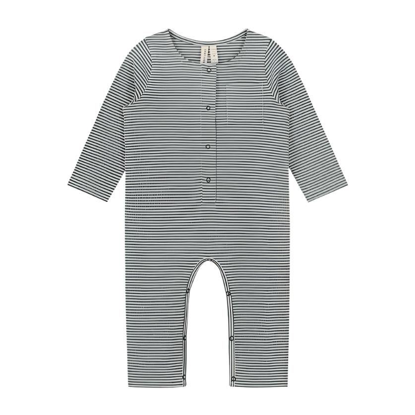 Baby L/S Playsuit | Blue Grey - Cream