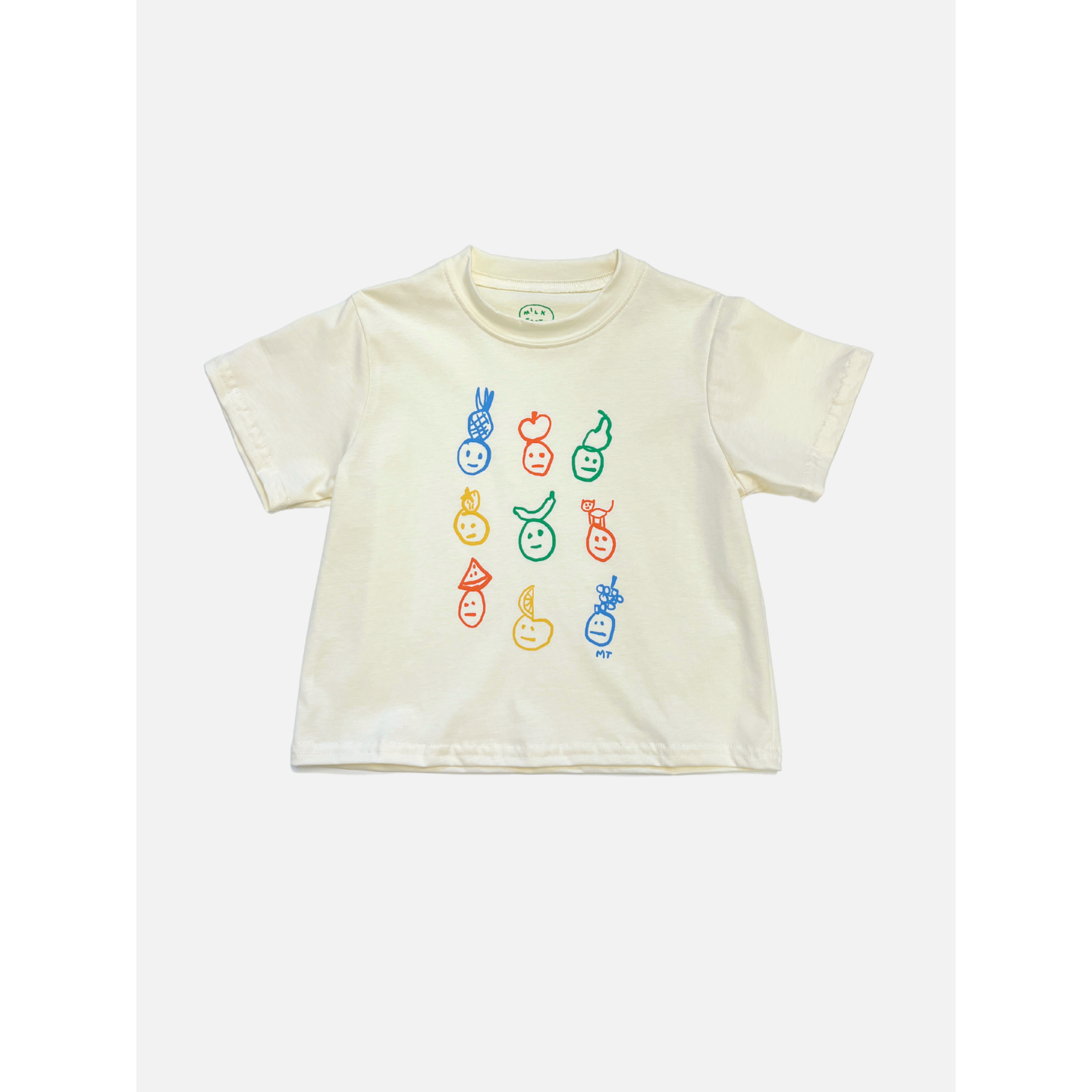 Ivory | Front view of the ivory colorway of the fruit face tee