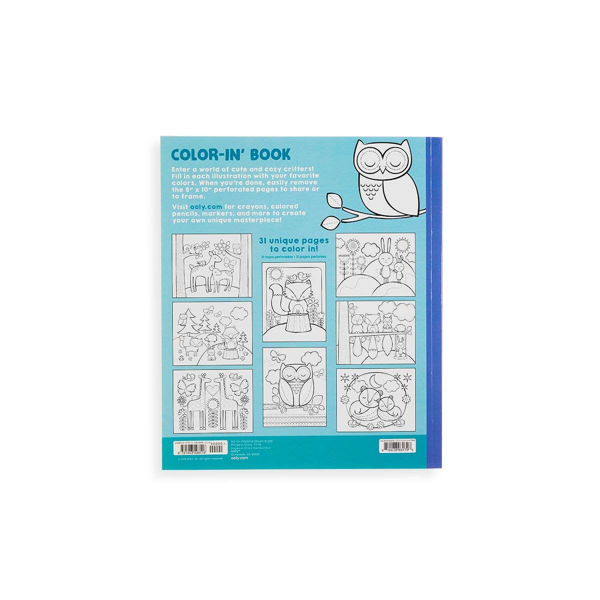 OOLY - Color-in' Book: Little Cozy Critters (8" x 10"; 31 Pages)