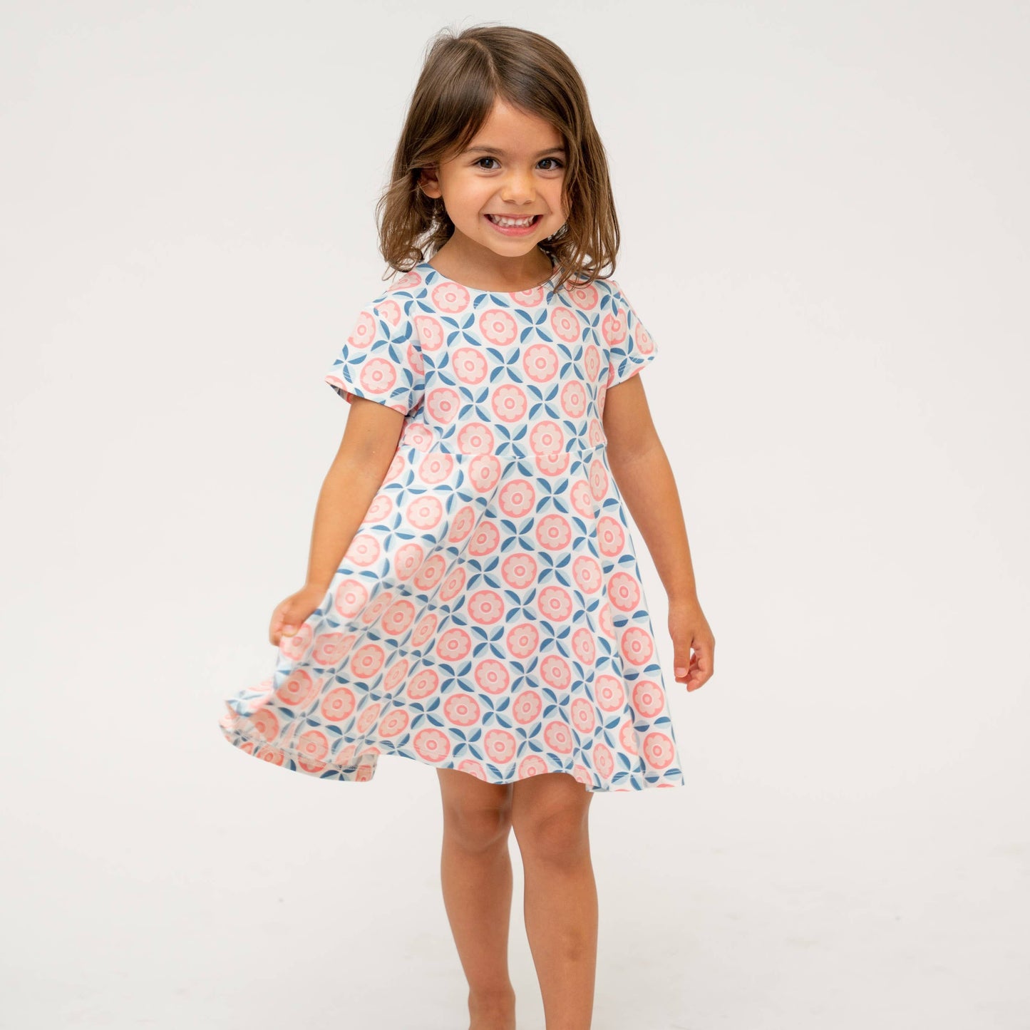 Swirly Girl Dress - Geo Flower Pink