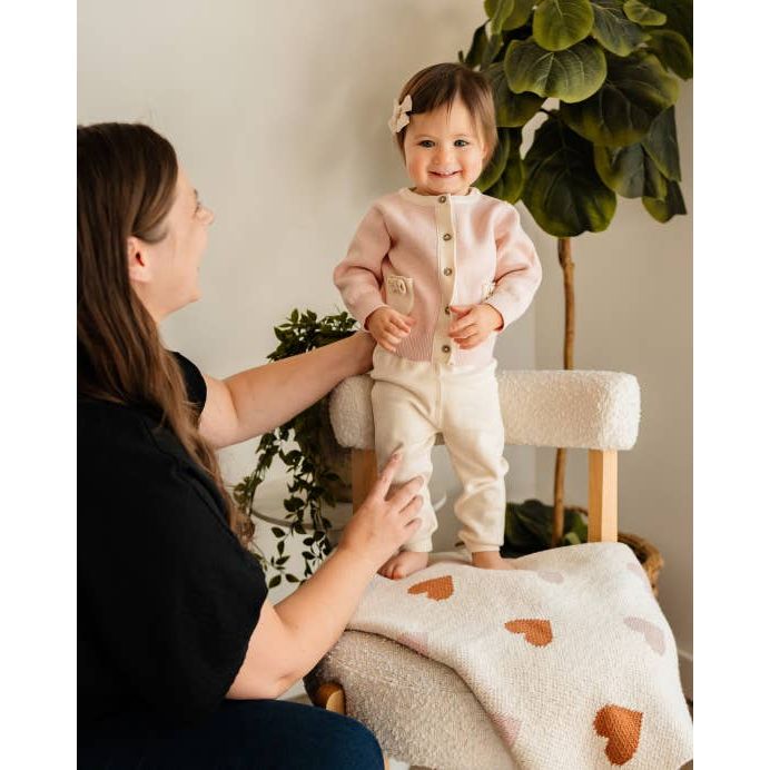 Loving Hearts - Organic Jacquard Sweater Knit Baby Blanket: Natural / One Size