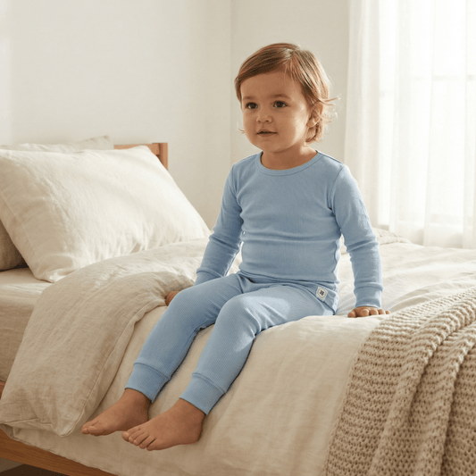 Big Kid Pajama Set Bashful Blue Ribbed