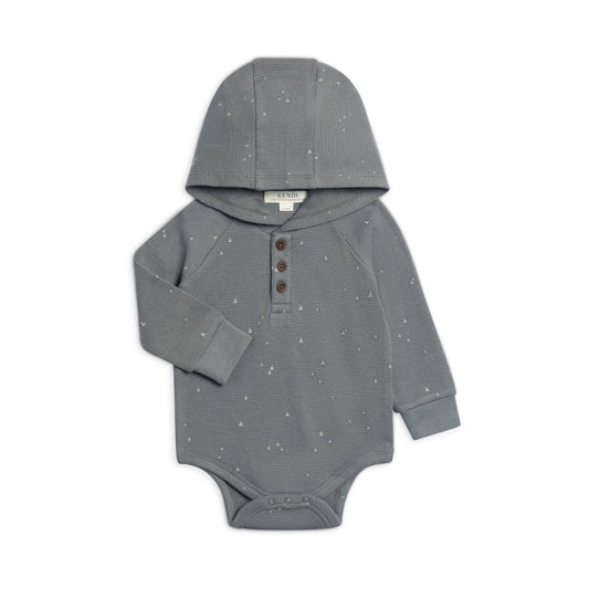 Cole Waffle Knit Hoodie Bodysuit: Navy