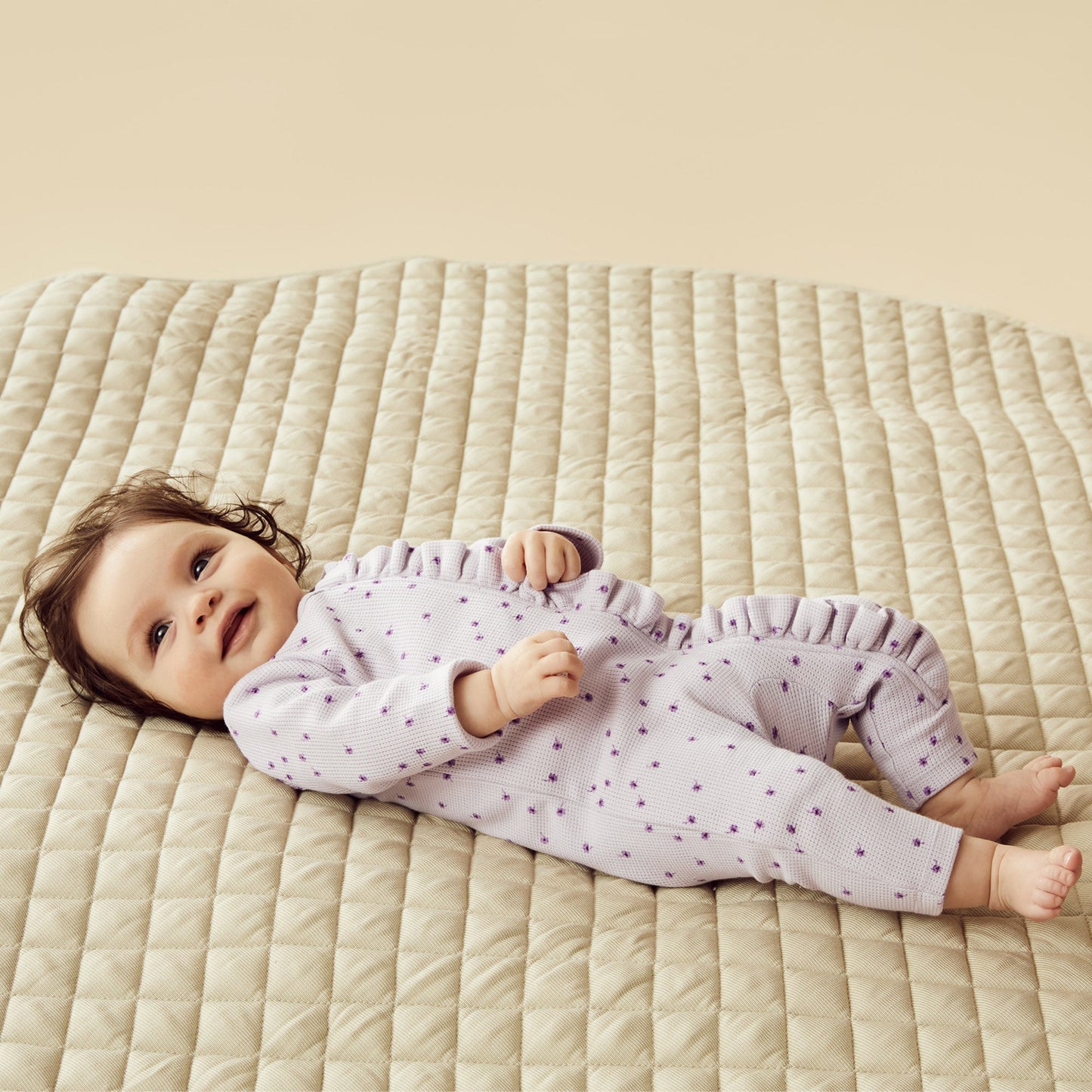 Lulu Daisy Organic Waffle Ruffle Zipsuit