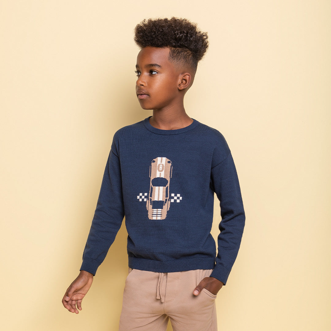 Sportwagen Intarsia Navy Sweater