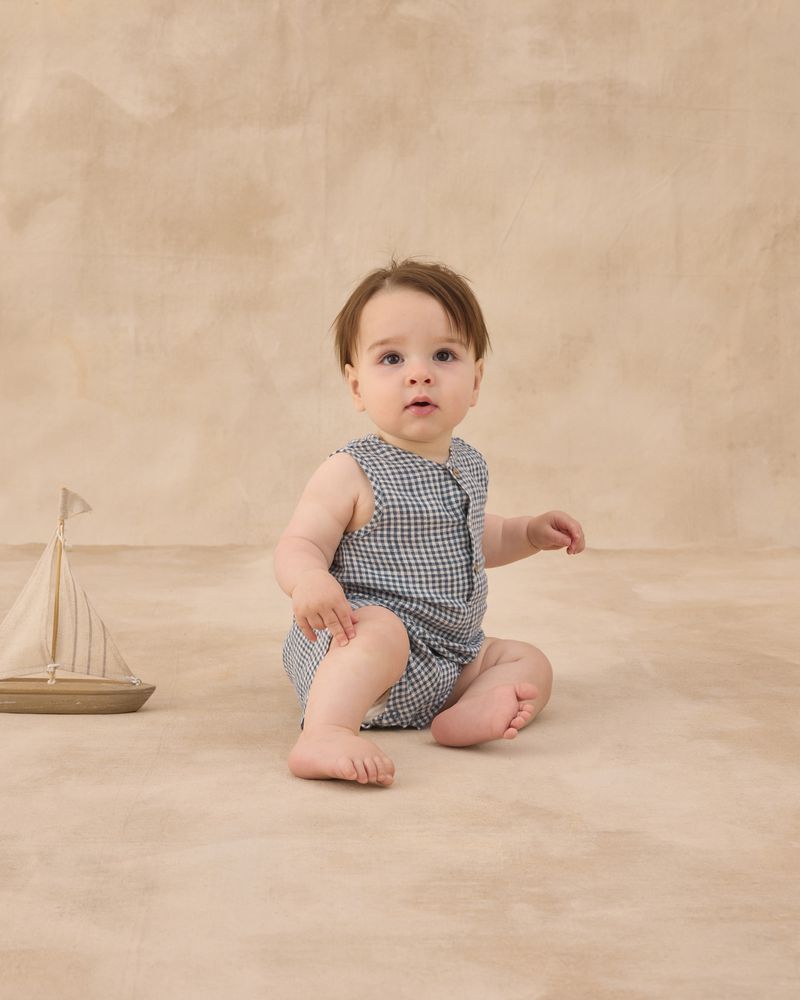 Mavrick Romper || Marine Gingham