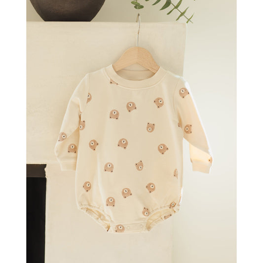 Crewneck Bubble Romper || Brown Bear