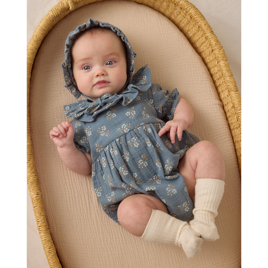 Collared Romper || Blue Floral