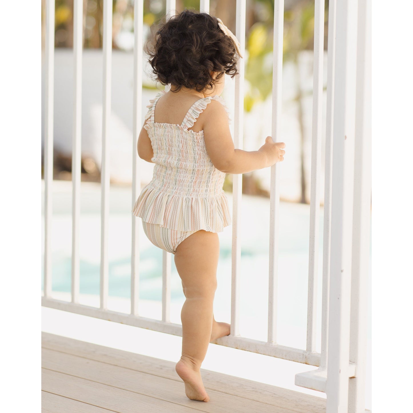 Smocked One-Piece Swimsuit || Multi-Stripe