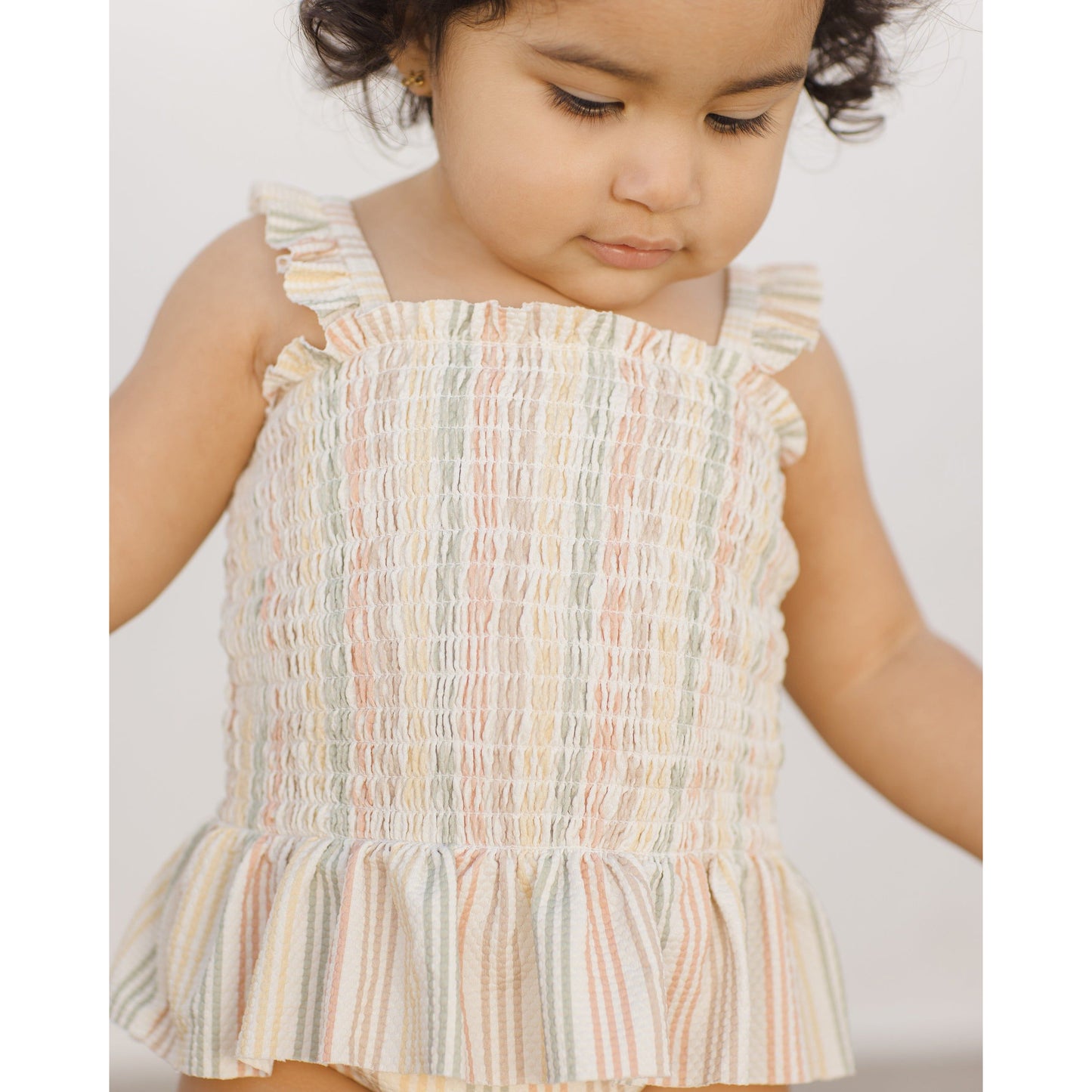 Smocked One-Piece Swimsuit || Multi-Stripe