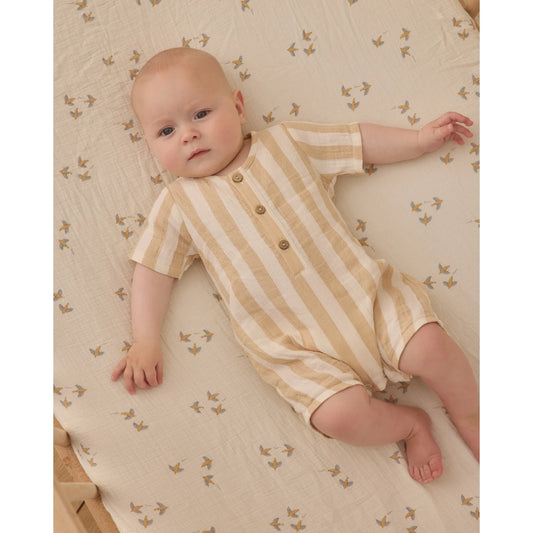 Short Sleeve Woven Romper || Summer Stripe