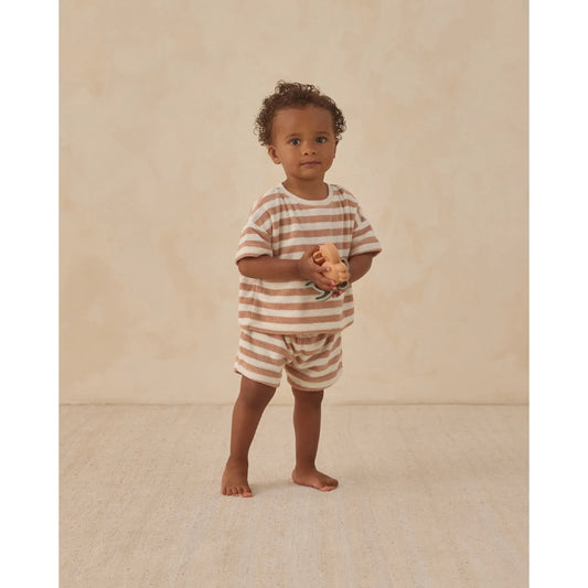 Terry Tee + Short Set || Latte Stripe
