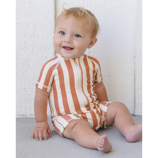 Zip Rashguard One-Piece || Retro Poppy Stripe