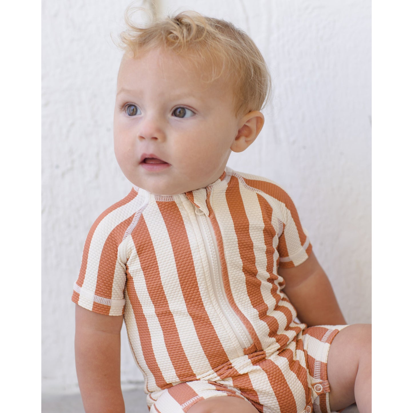 Zip Rashguard One-Piece || Retro Poppy Stripe