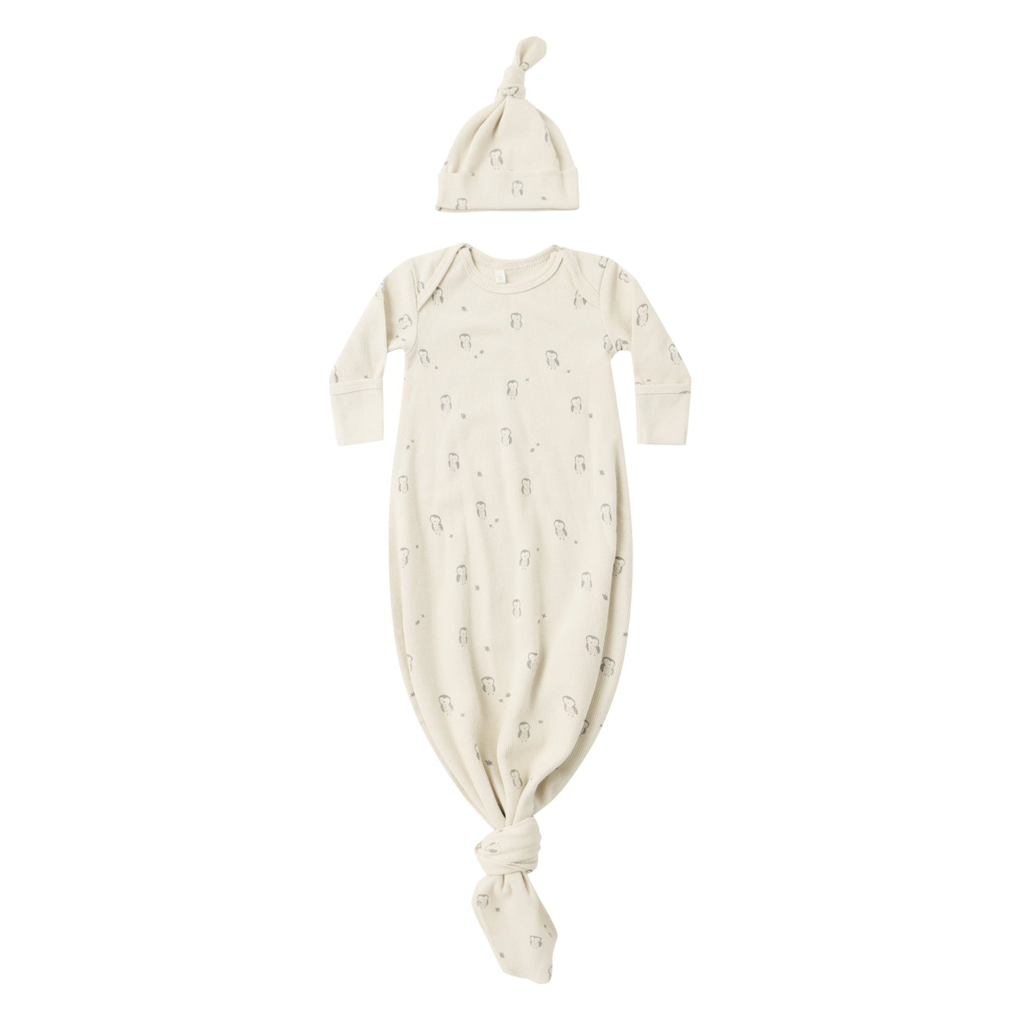 Knotted Baby Gown + Hat Set || Owls