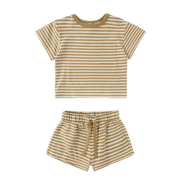 Boxy Pocket Tee + Short Set || Honey Stripe