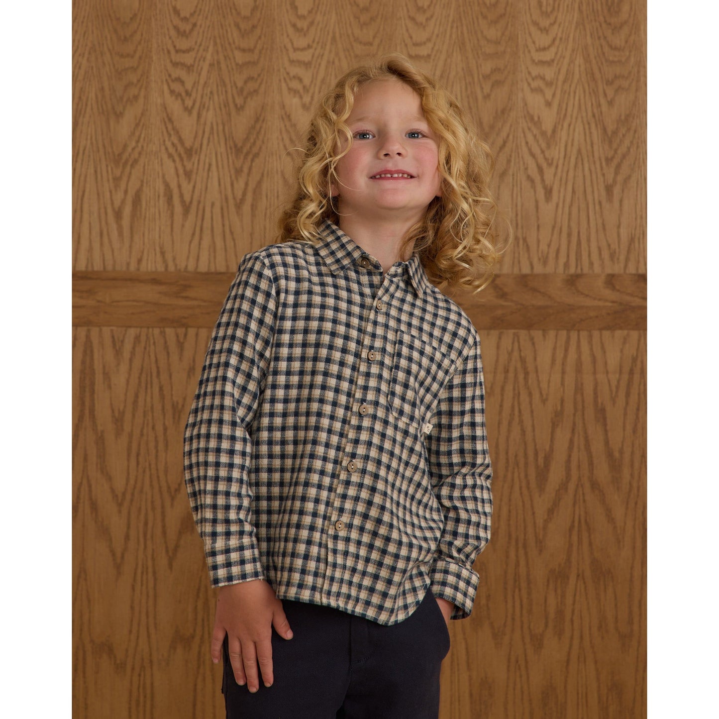 Collared Long Sleeve Shirt || Navy Check