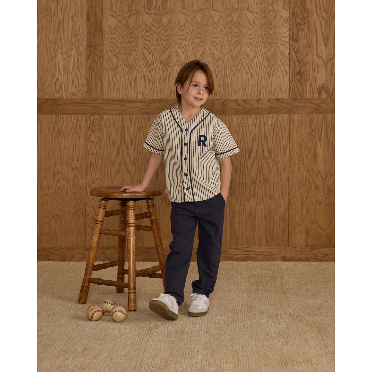 Baseball Shirt || Navy Pinstripe