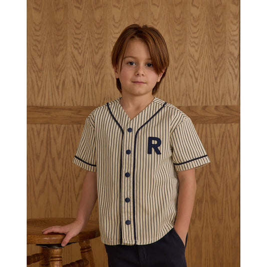 Baseball Shirt || Navy Pinstripe