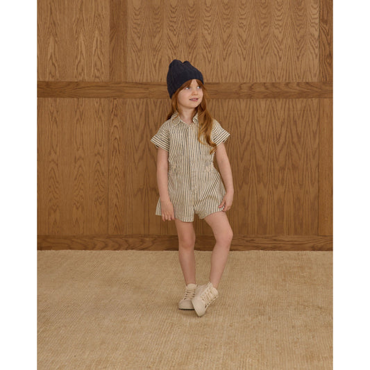 Utility Romper || Navy Pinstripe