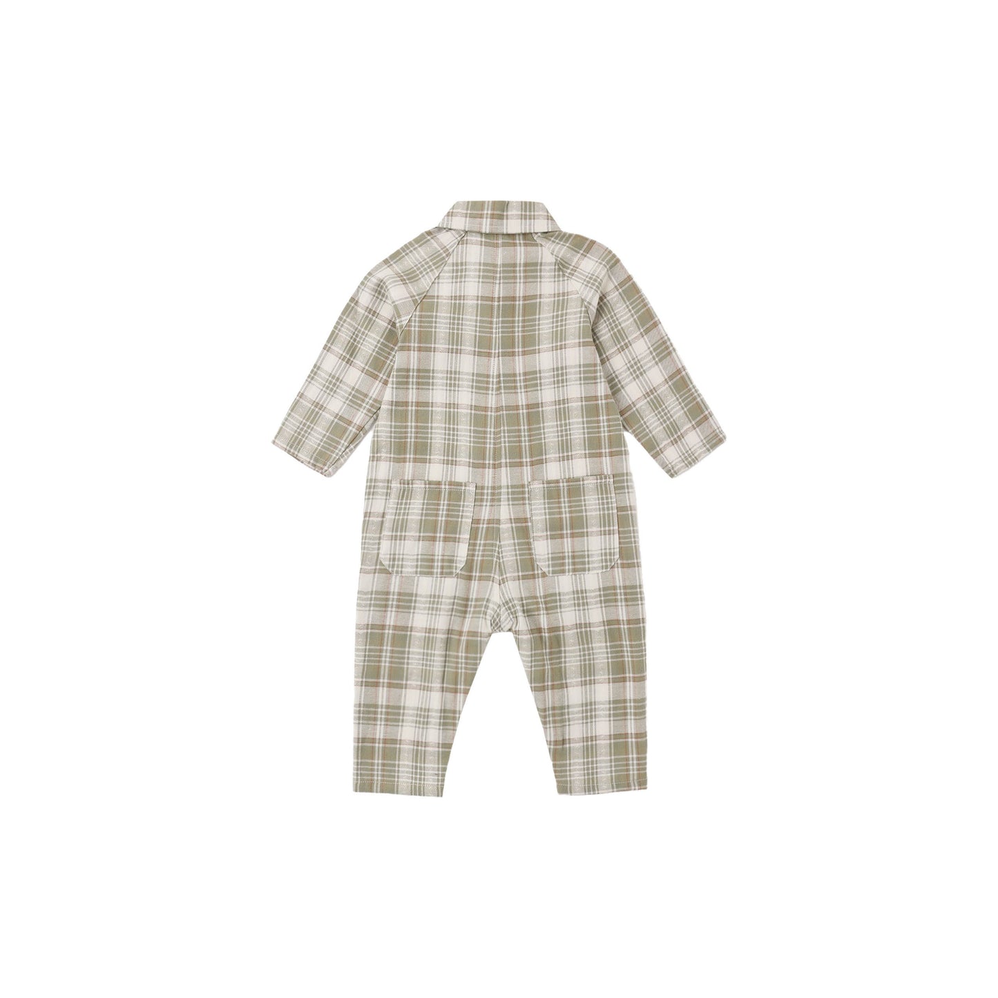 Collared Baby Jumpsuit || Olive Dobby Plaid