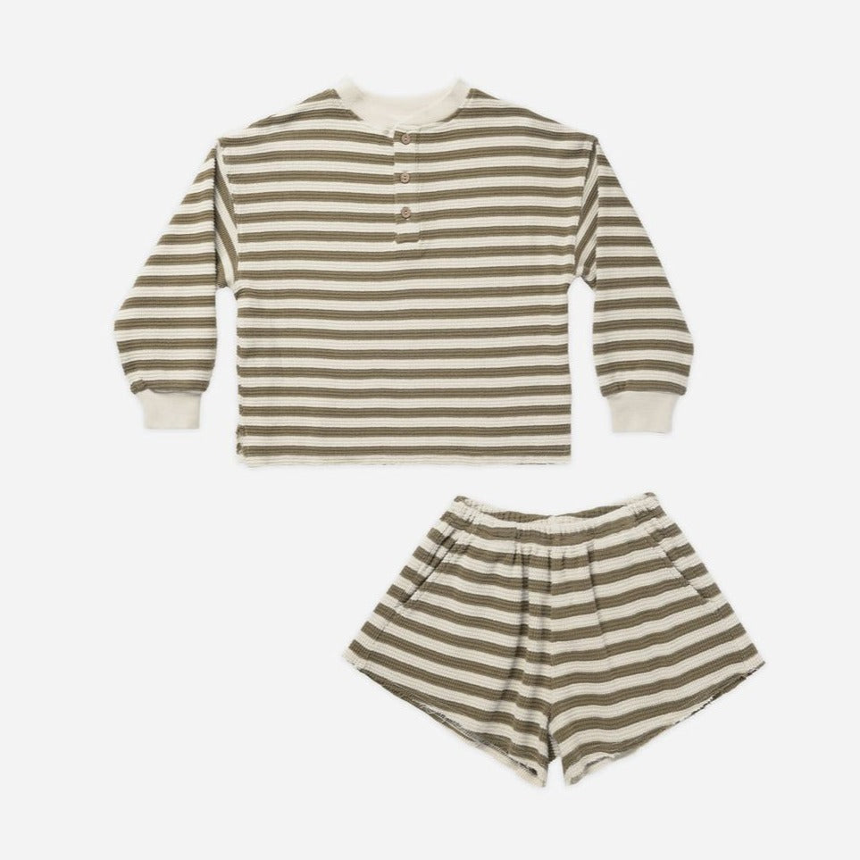 Waffle Knit Set || Moss Stripe