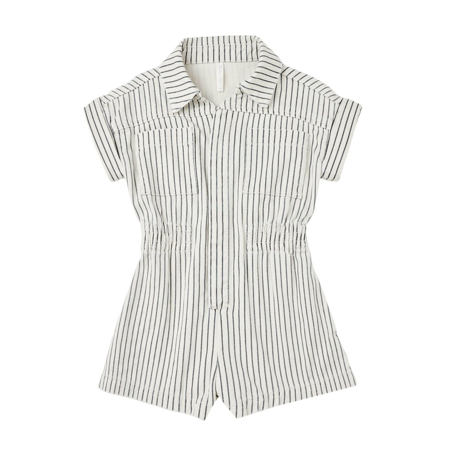 Utility Romper || Navy Pinstripe