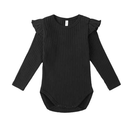 Shoulder Ruffle Bodysuit || Black