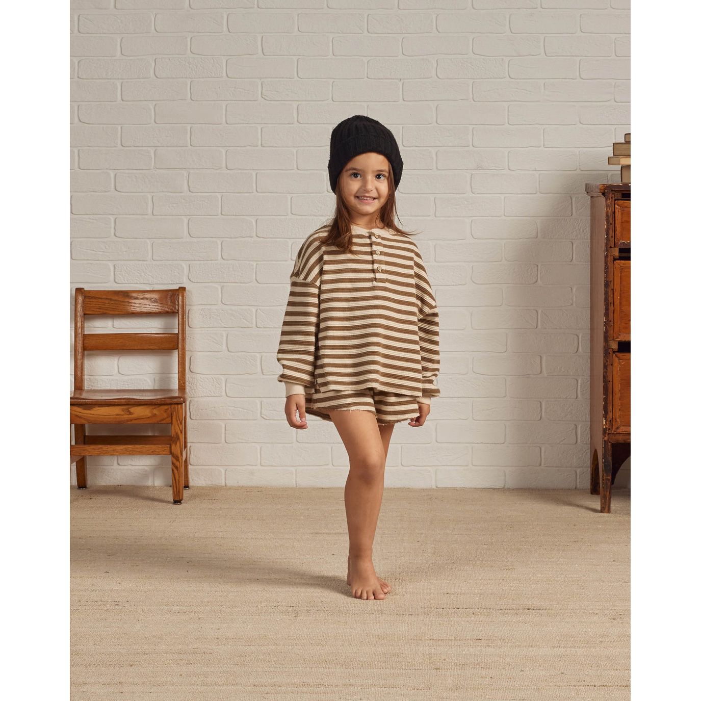 Waffle Knit Set || Moss Stripe