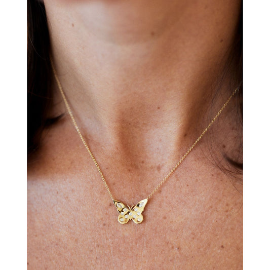 Flush Set Diamond Butterfly Necklace