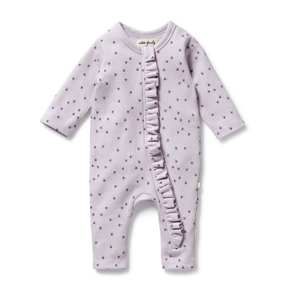 Lulu Daisy Organic Waffle Ruffle Zipsuit by Wilson and Frenchy – made from organic cotton