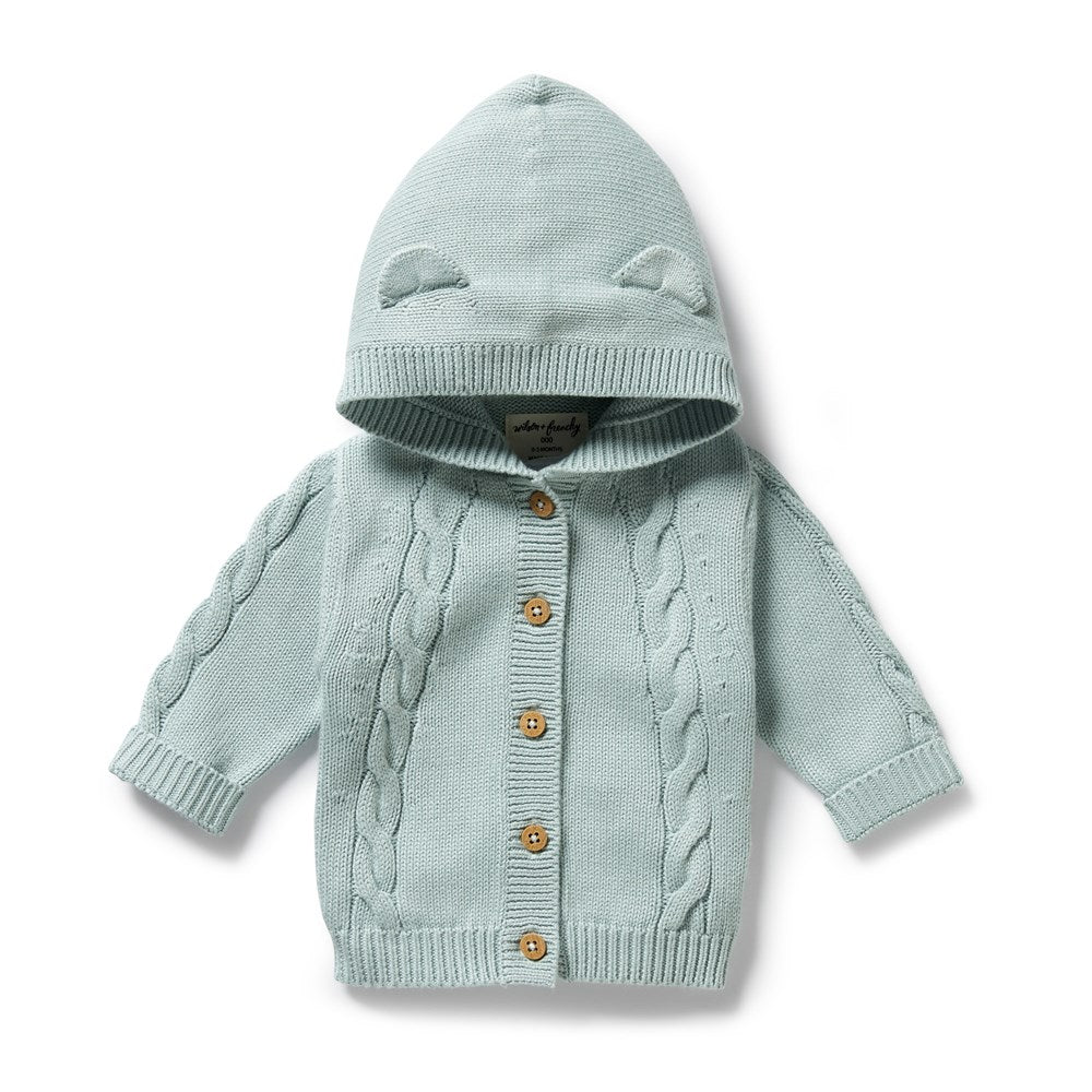 Duck Egg Organic Knitted Cable Jacket by Wilson and Frenchy – made from organic cotton