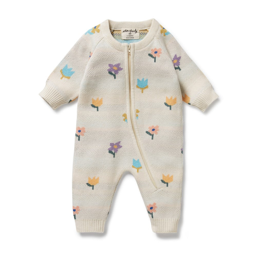 Flower Pop Organic Knitted Jacquard Growsuit by Wilson and Frenchy – made from organic cotton