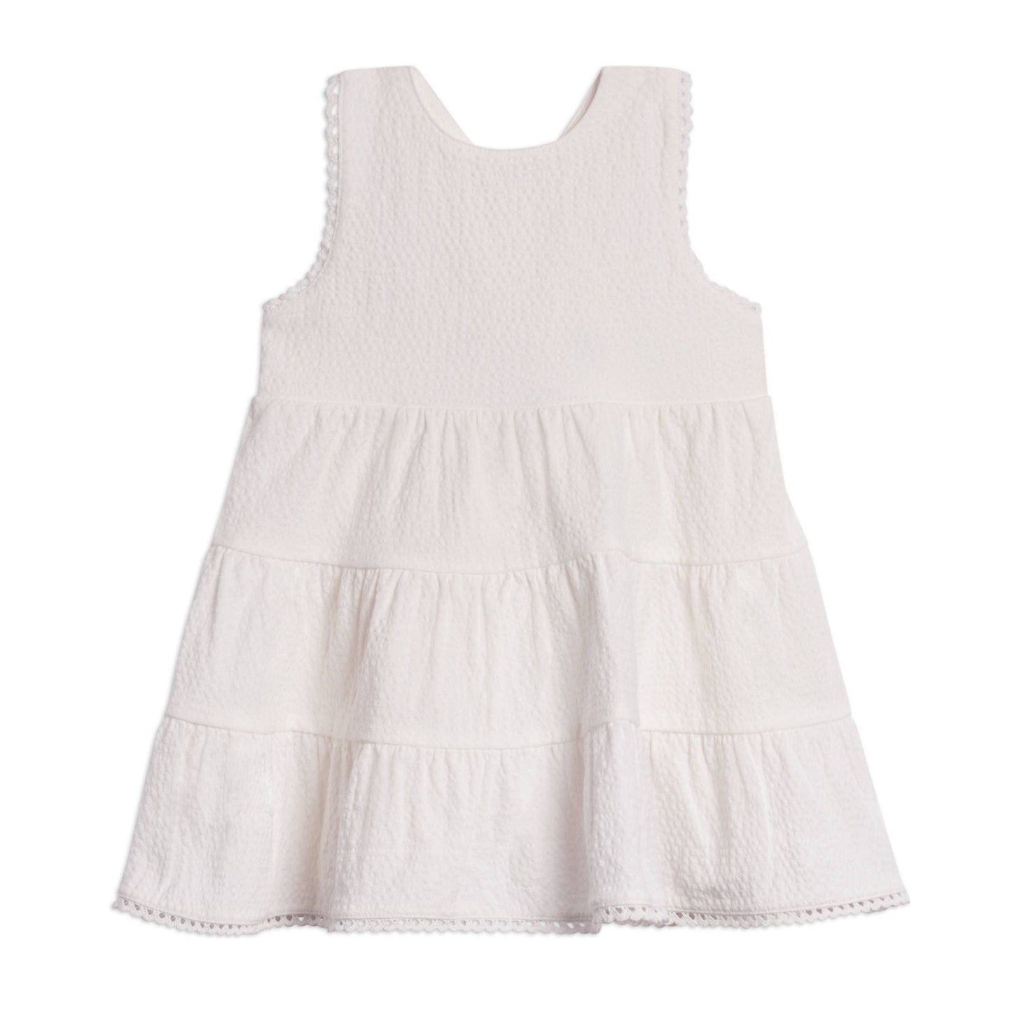 Organic Zoey Seersucker Tiered Dress - Coconut