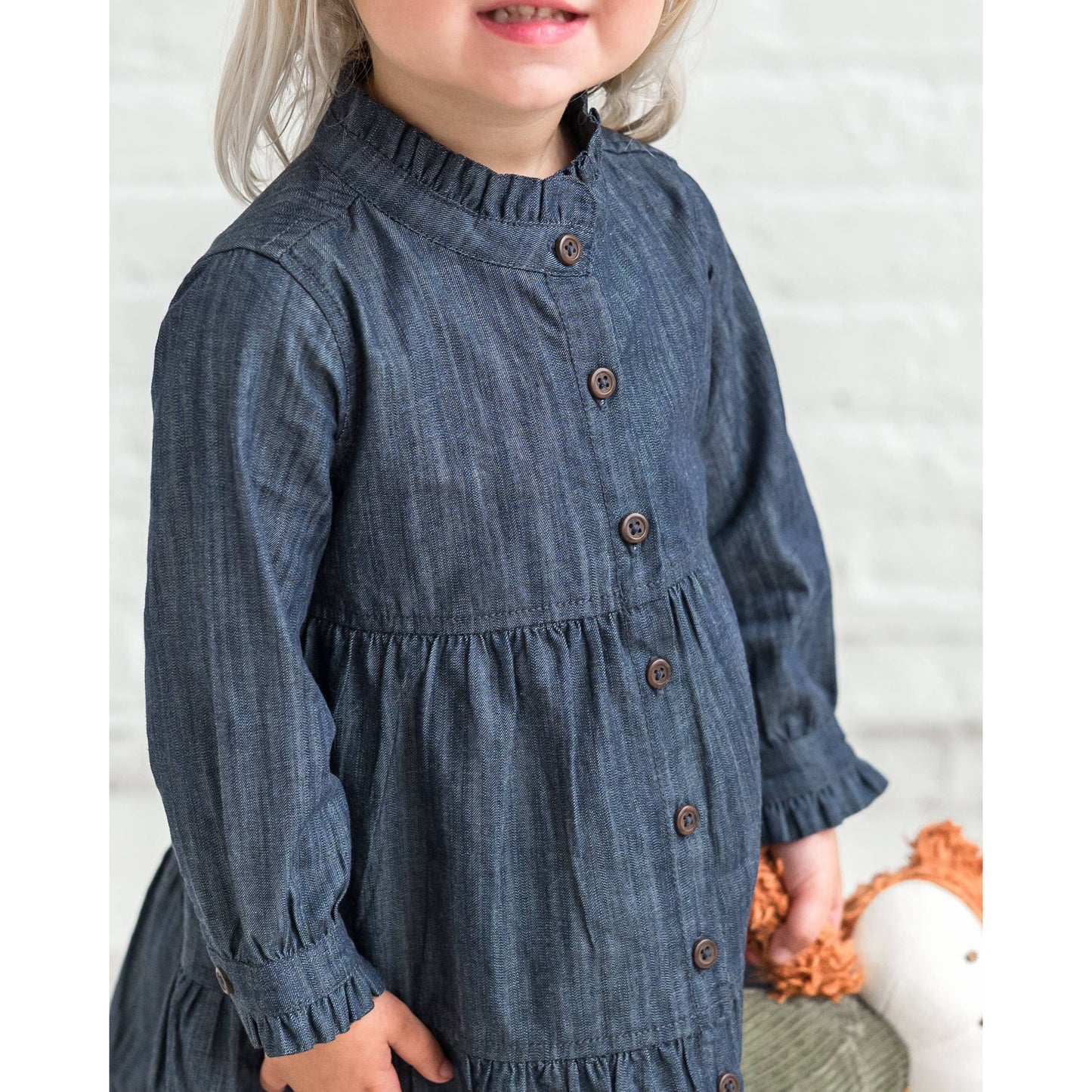 Tula Chambray Ruffle Shirt Dress: Chambray