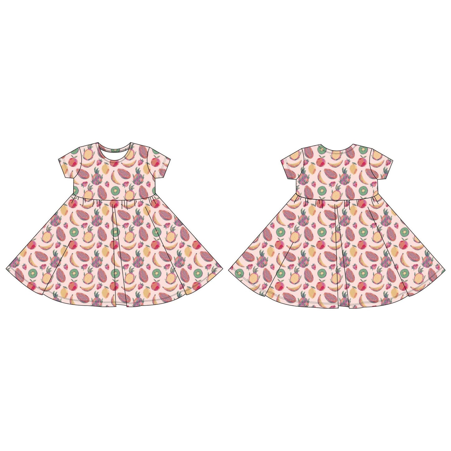 Swirly Girl Dress w/Cap Sleeve - Tropical Fruits