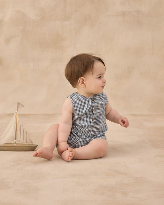 Mavrick Romper || Marine Gingham