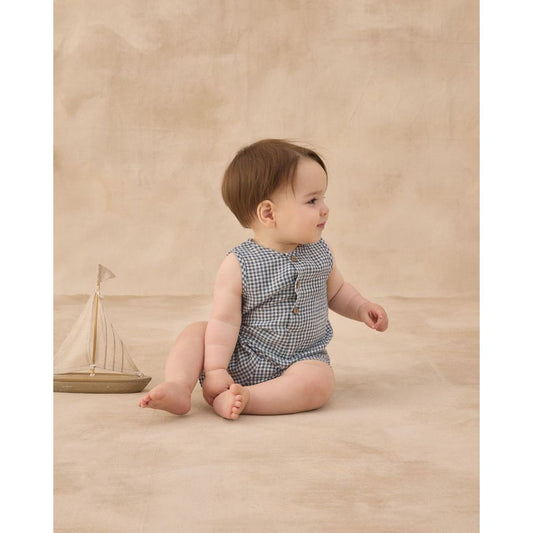 Mavrick Romper || Marine Gingham