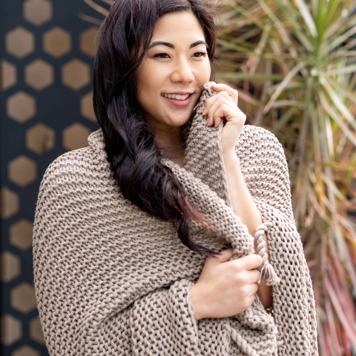 Organic Cotton Comfy Knit Throw - Stone