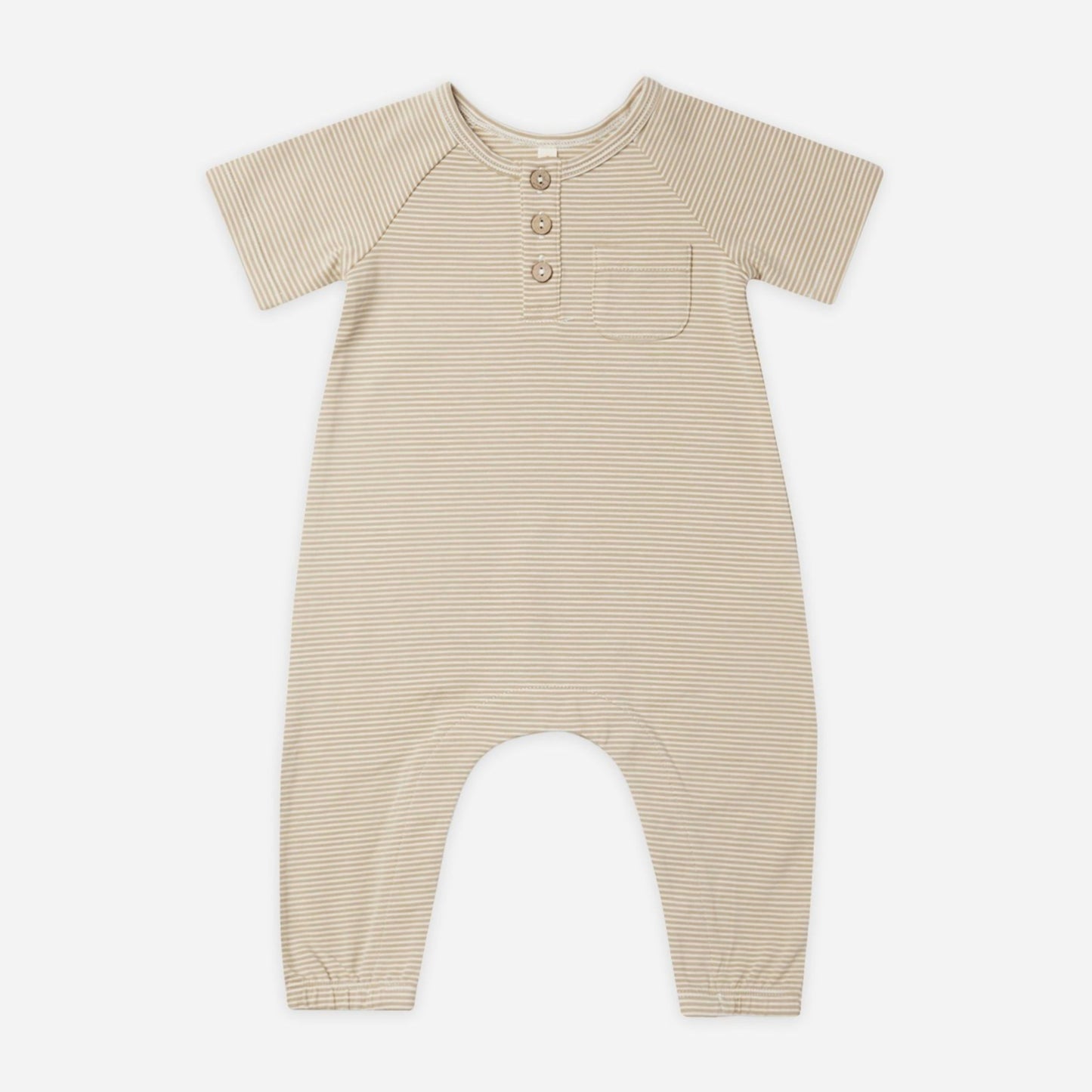 Short Sleeve Jumpsuit || Latte Micro Stripe