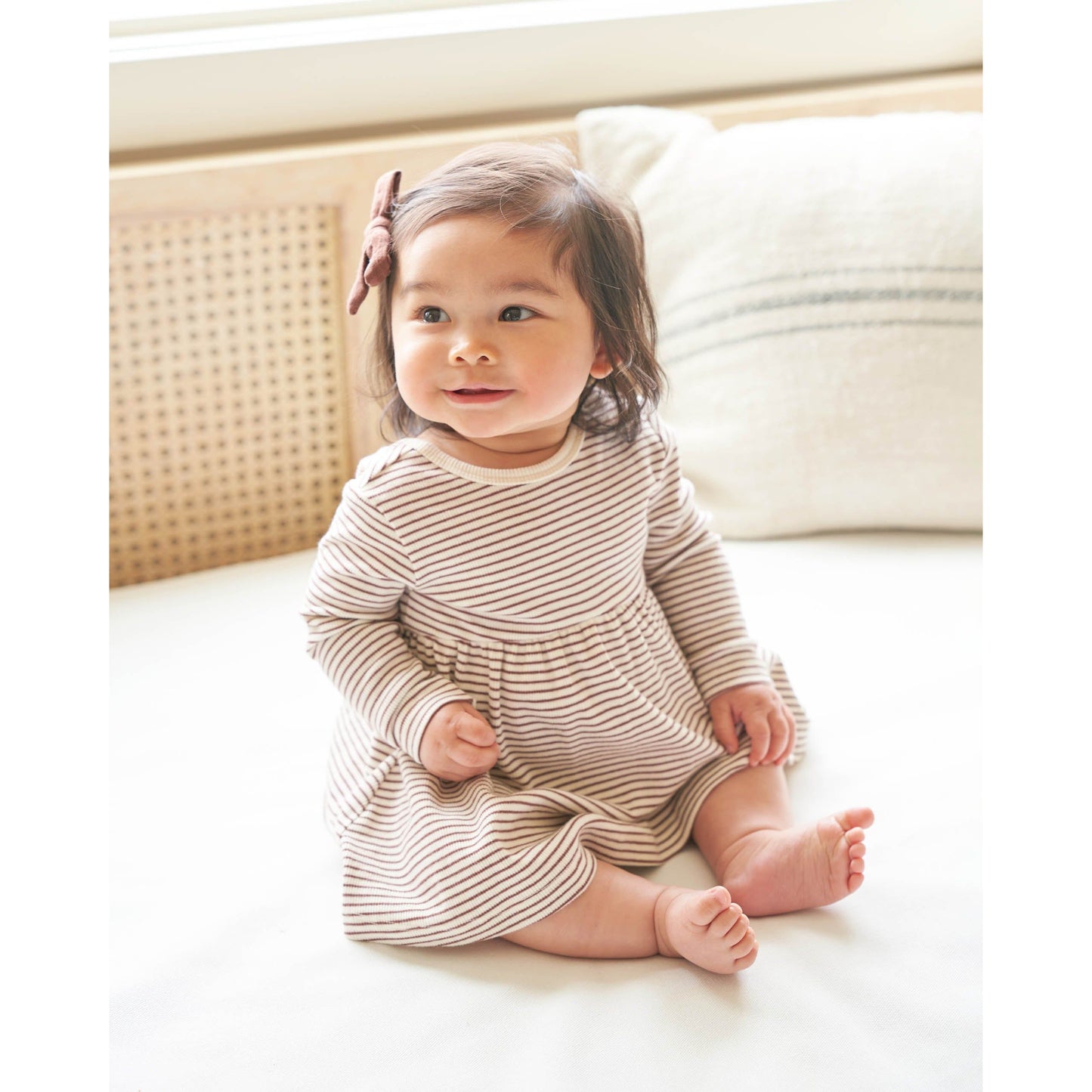 Ribbed Long Sleeve Dress || Plum Stripe
